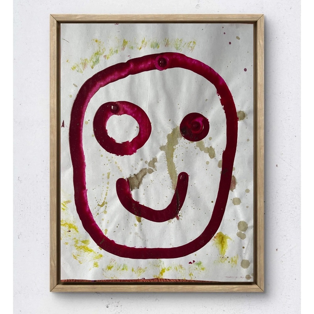 Original Abstract Face Mixed Media Painting 8.5x11 Outsider Art Expressionism